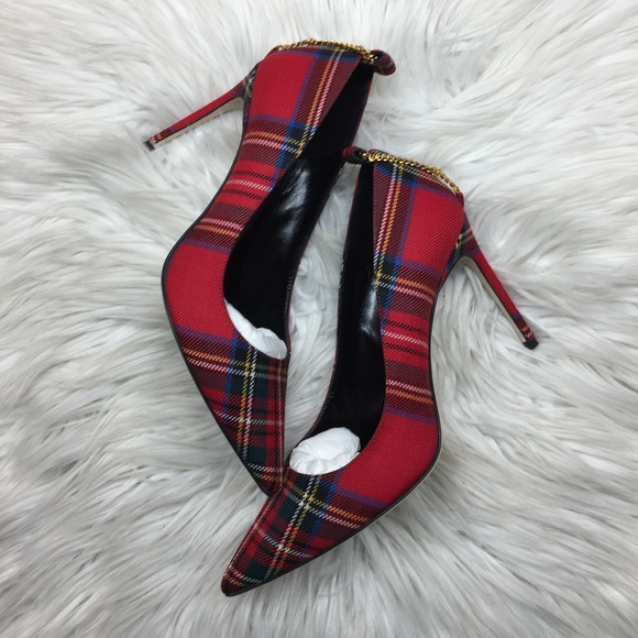 Brian Atwood Red Plaid Heels - Picture 7 of 8